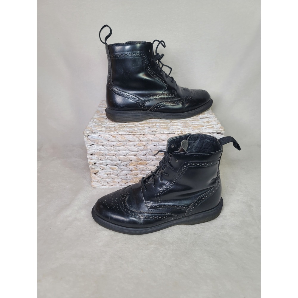 Dr. Martens Y2K Goth Delphine Brogue Wingtip Boots Grunge Black Leather Size 8